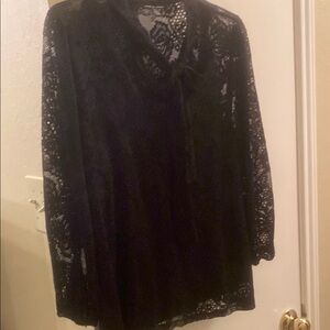 Black Lace Blouse with Bow Detail
